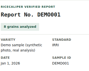 Preview of a RiceCaliper sample report